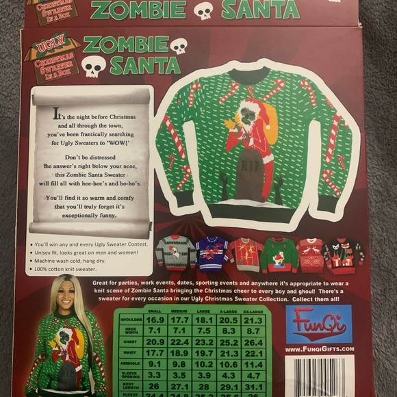 Zombie Santa Ugly Christmas Sweater Thick New Large - Picture 3 of 3